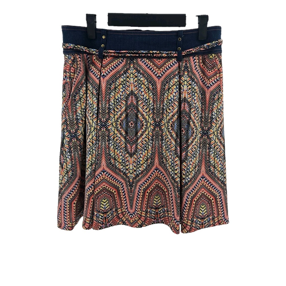 ETCETERA Size 4 Stretch Knit Denim Accent Mini Skirt W/ Pockets Pleated Tie